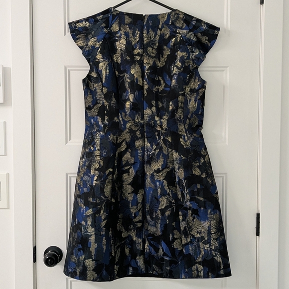 Karen Millen Blue Gold Floral Jacquard Cocktail Dress Size 10 Party Dress - Picture 5 of 8